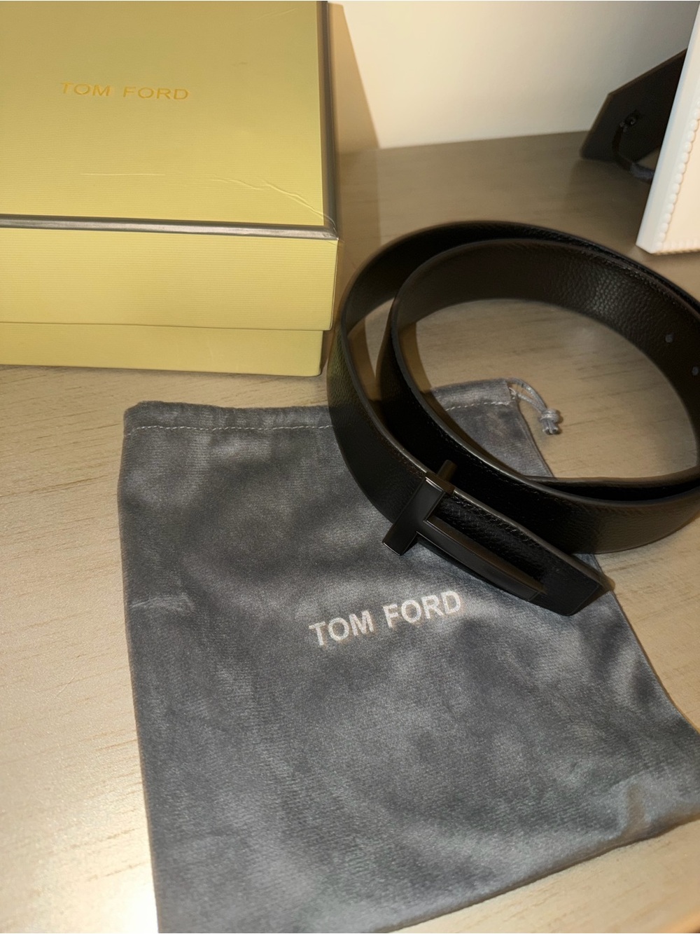 Tom Ford Black Leather Men's T-Buckle Belt